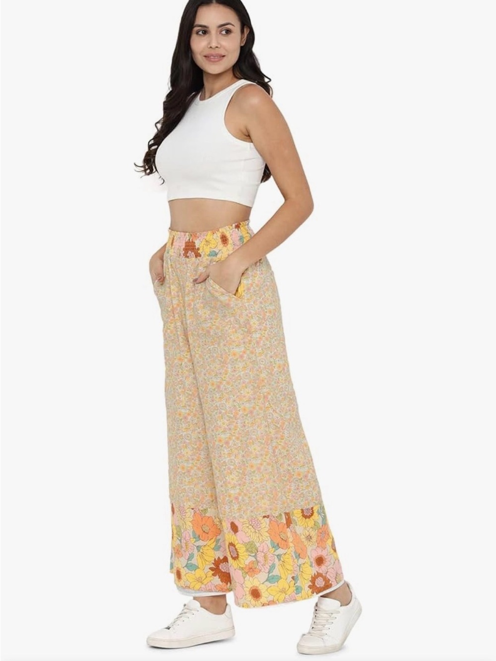 American Eagle Outfitters Floral Wide Leg Pants in Yellow and Orange